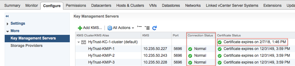 HyTrust KMS Cluster in vSphere