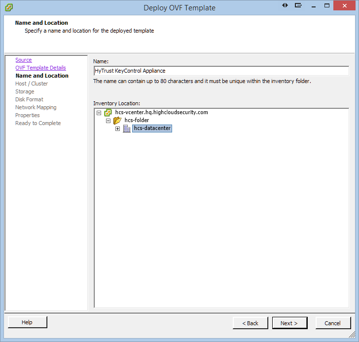 Install OVF Name Location