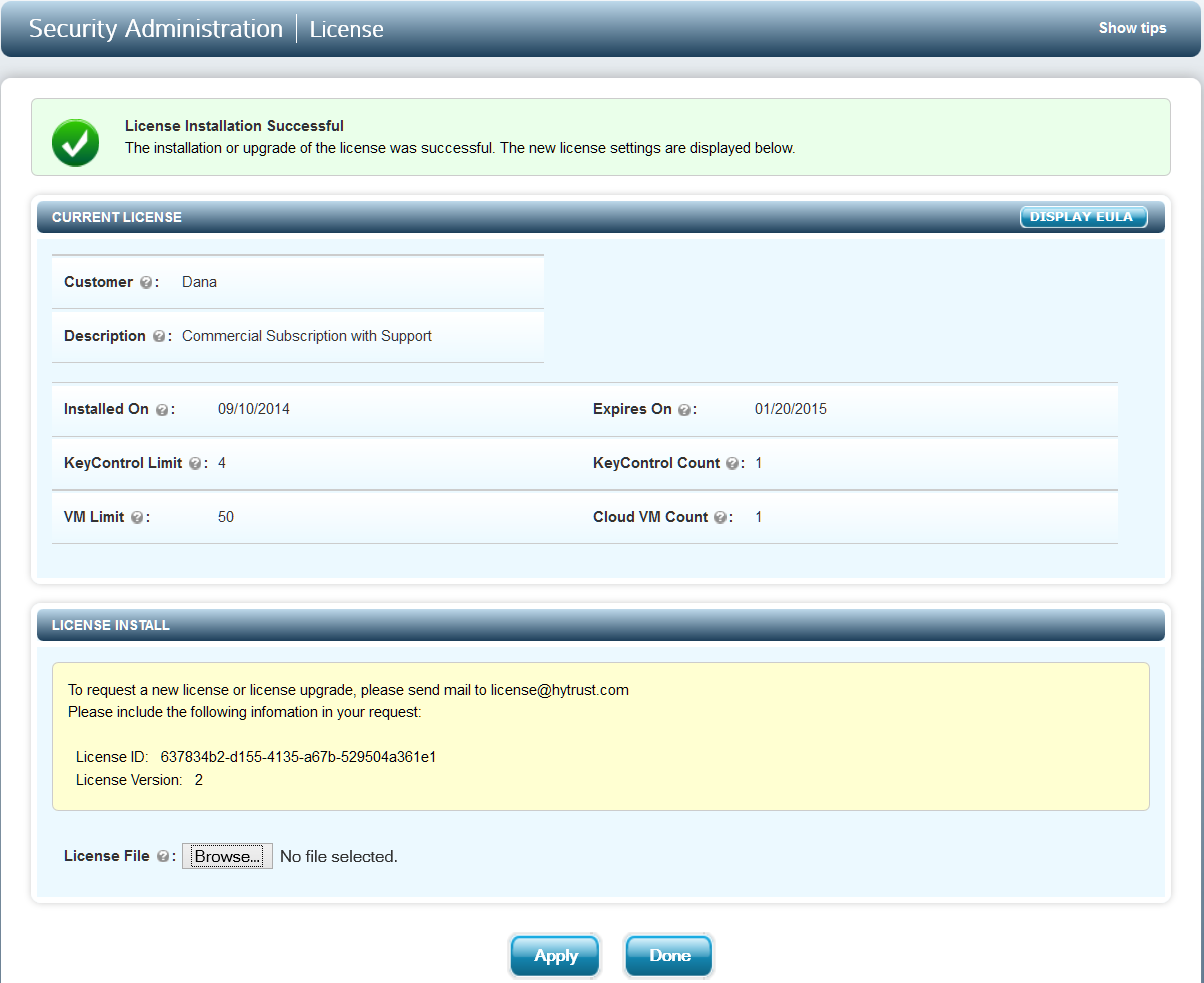 Secadmin License Applied