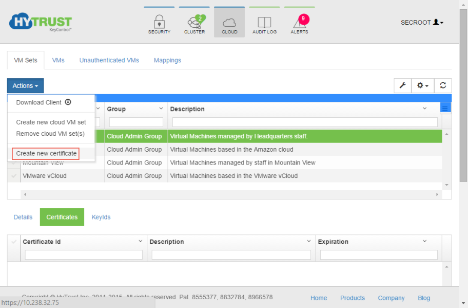 VM Cvmset Cert Details