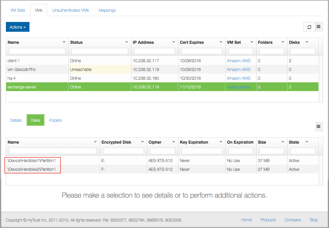 VM Windows Encrypted Drives Gui View