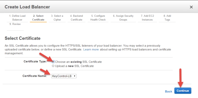 Click existing certificate