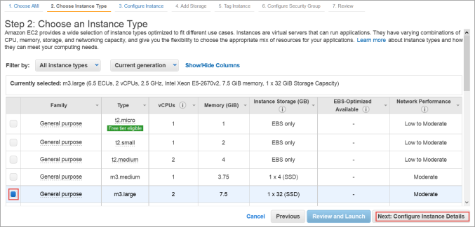 Configure instance type