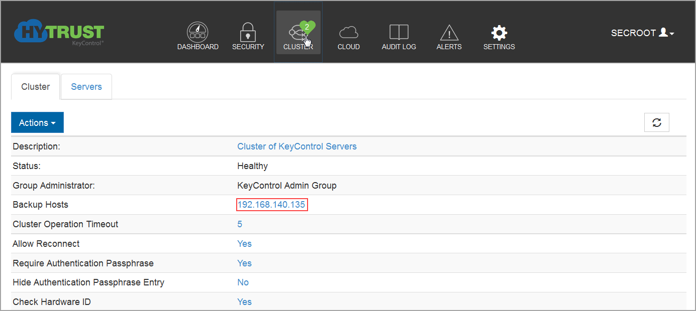 Backup KeyControl Settings